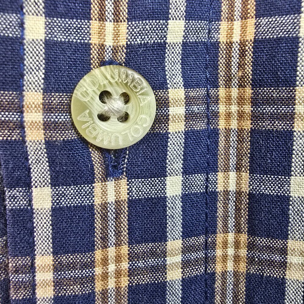 COLUMBIA MENS LONG SLEEVE PLAID BUTTON DOWN NAVY AND KHAKI PLAID SIZE LARGE EUC - Picture 3 of 8